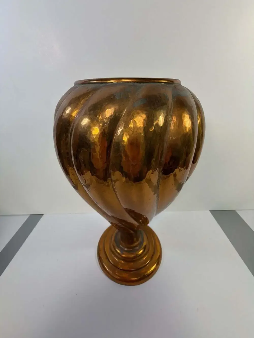 Vintage Hand Hammered Copper‎ Footed Urn Vase, 12 inches